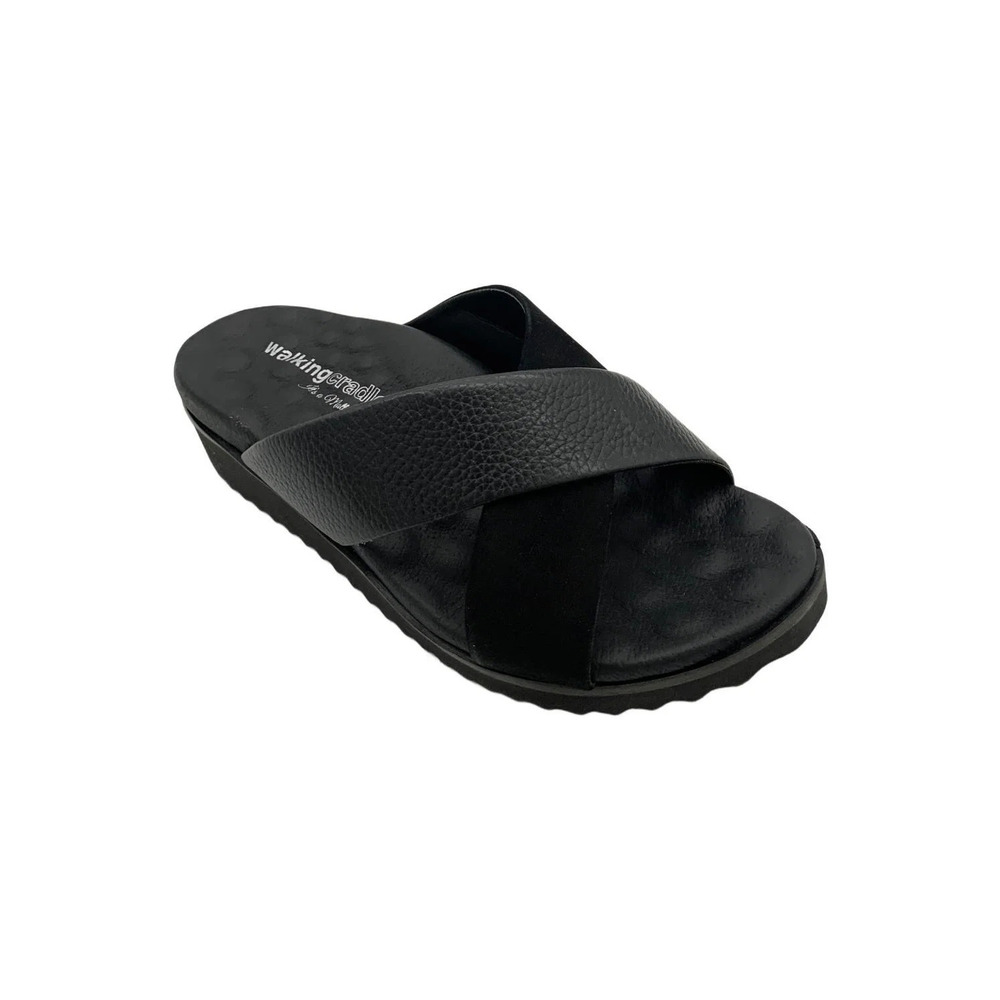 Walking Cradles Women's Hudson Slip-On Wedged Sandal Black - Extra Wide
